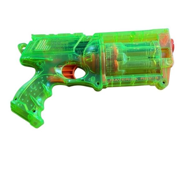 Vintage 2004 Nerf Maverick Rev-6 Neon Clear Green Toy Blaster Revolver Pistol - Picture 4 of 4